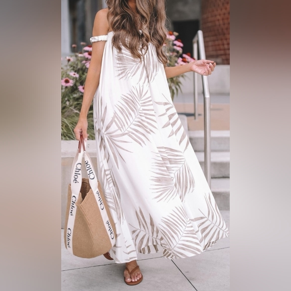 BB Dakota by Steve Madden Cream And Grey Palm Down Maxi Dress Size S